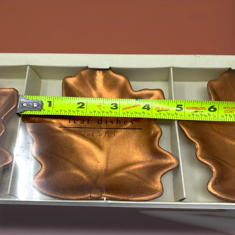 Lot 6 NEW Pier 1 Leaf Dishes Metallic Copper Ceramic 5 x 4.5